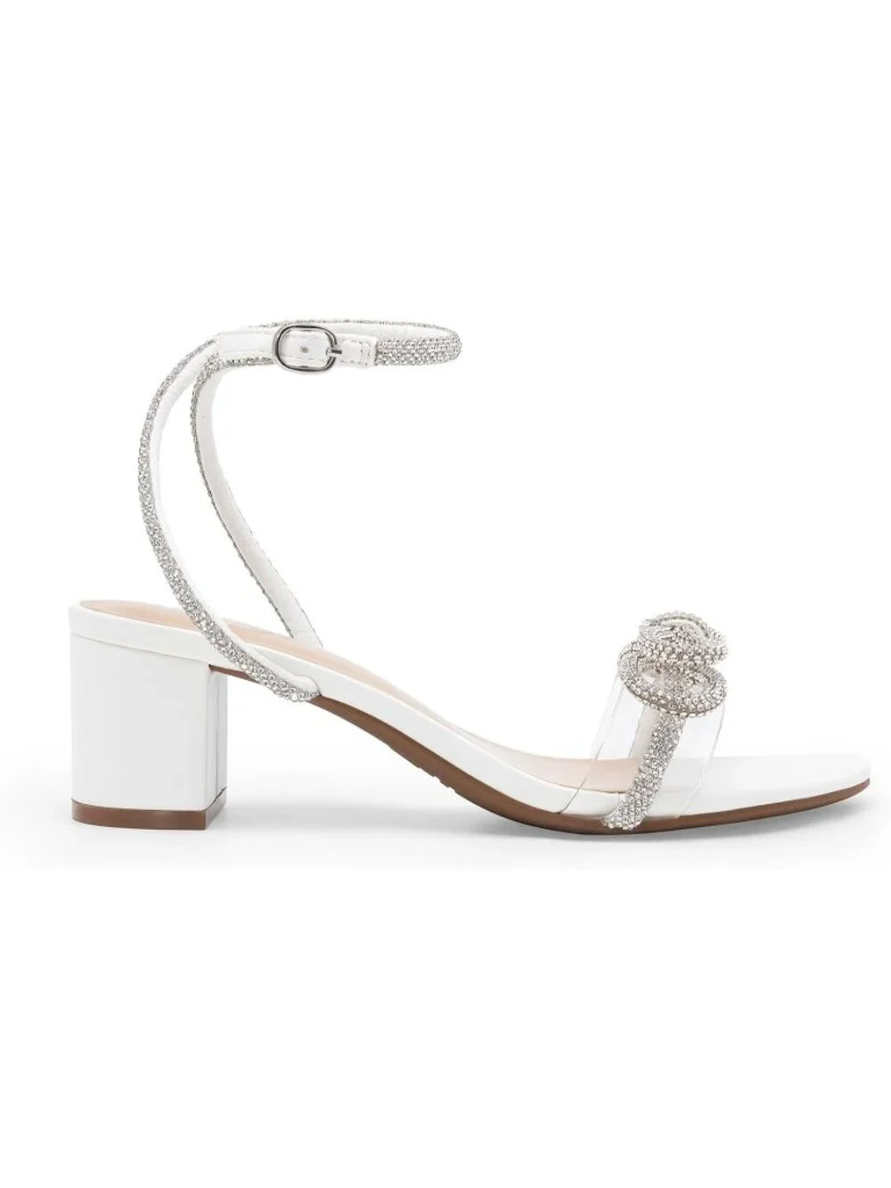 Dream Pairs Women's White Open Toe Rhinestone Double Bow Chunky Sandals